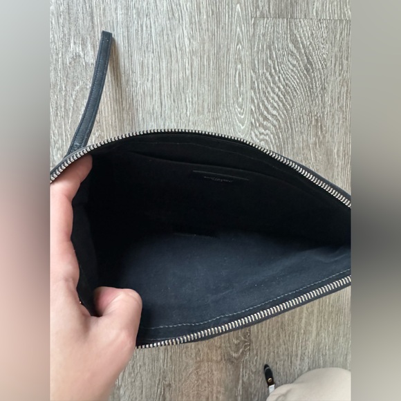 Saint Laurent Rive Gauche Canvas Clutch | YSL Pouch Black Leather Trim Wristlet - Picture 4 of 9